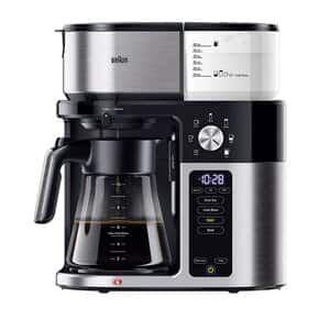 Braun MultiServe Plus KF9250BK Coffee Maker; Braun product-page image shows the exact model finish and glass carafe. Photo/render status not stated.