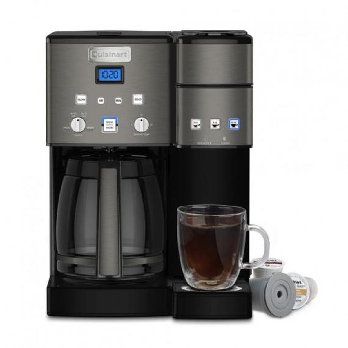 Cuisinart SS-15BKSP1 Coffee Center in Black Stainless, with glass carafe and three single-serve buttons