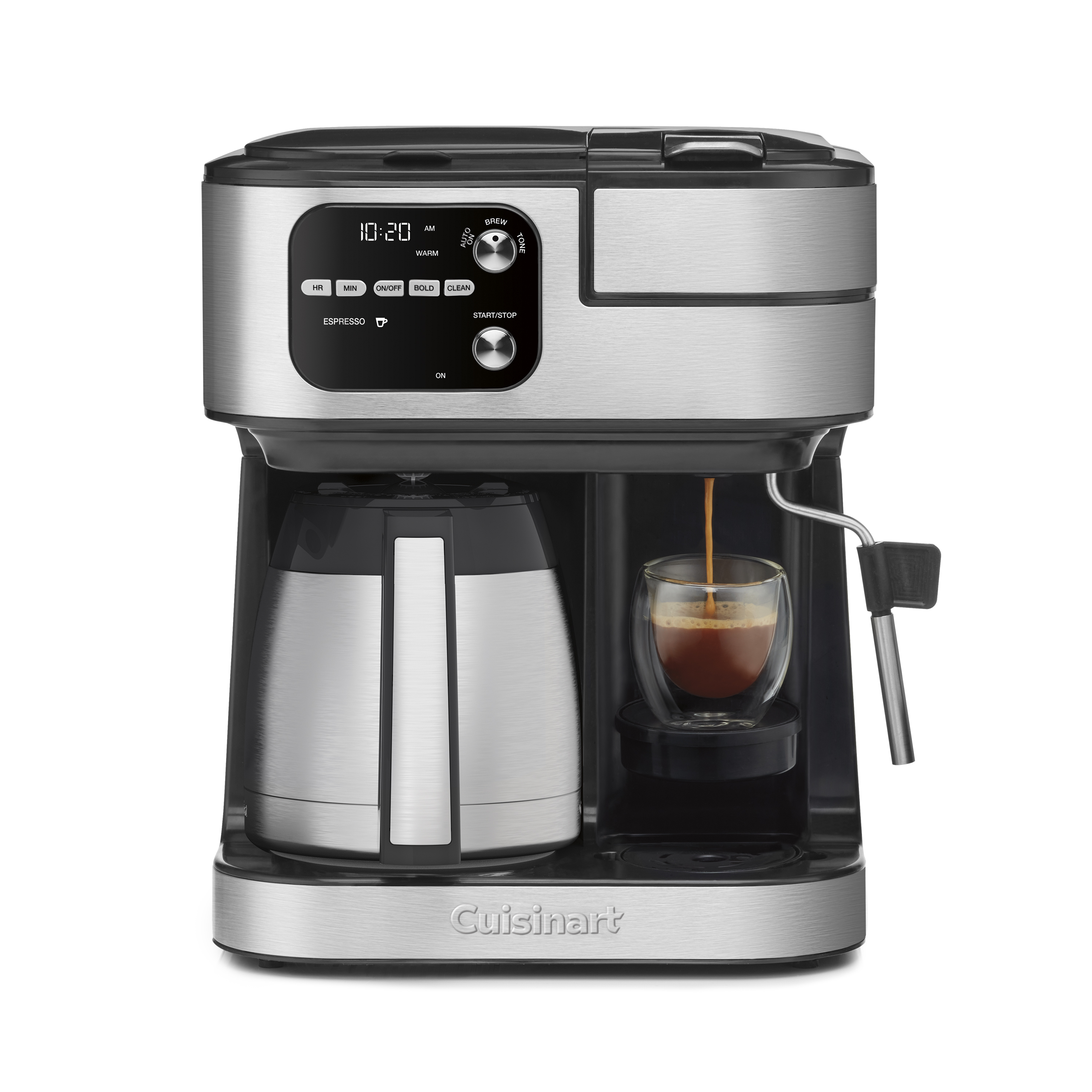 Cuisinart SS-4N1T Barista Bar with stainless thermal carafe, espresso-capsule area and side steam wand