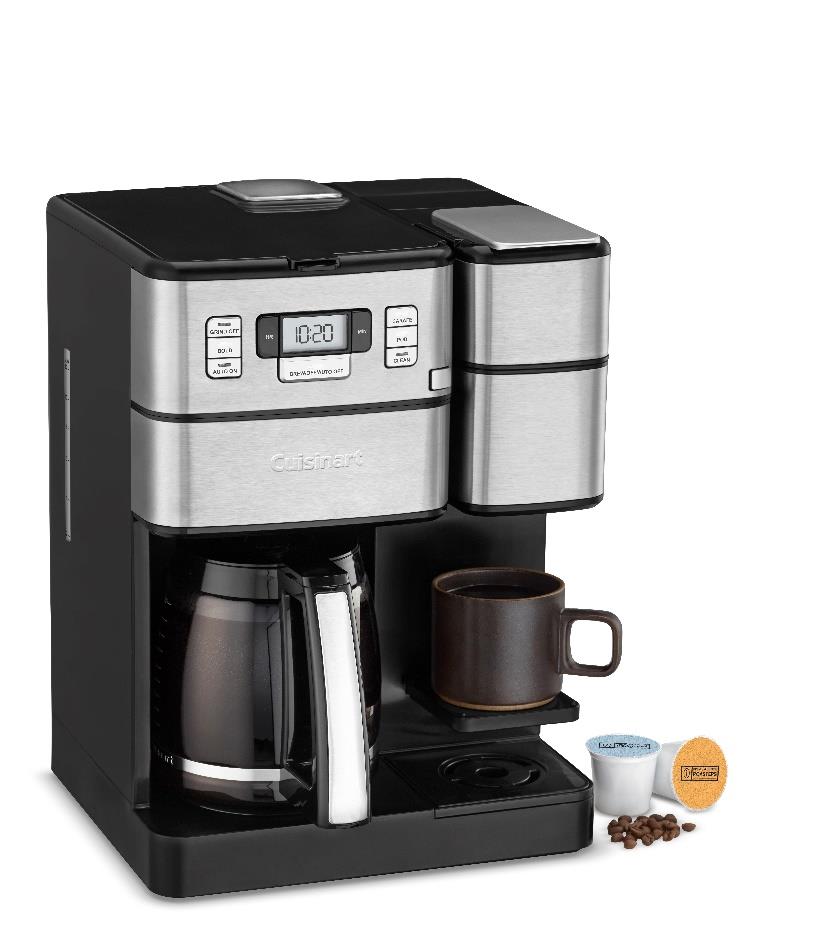 Cuisinart Coffee Center Grind & Brew Plus SS-GB1 with a silver-faced front and separate pod-brewing station
