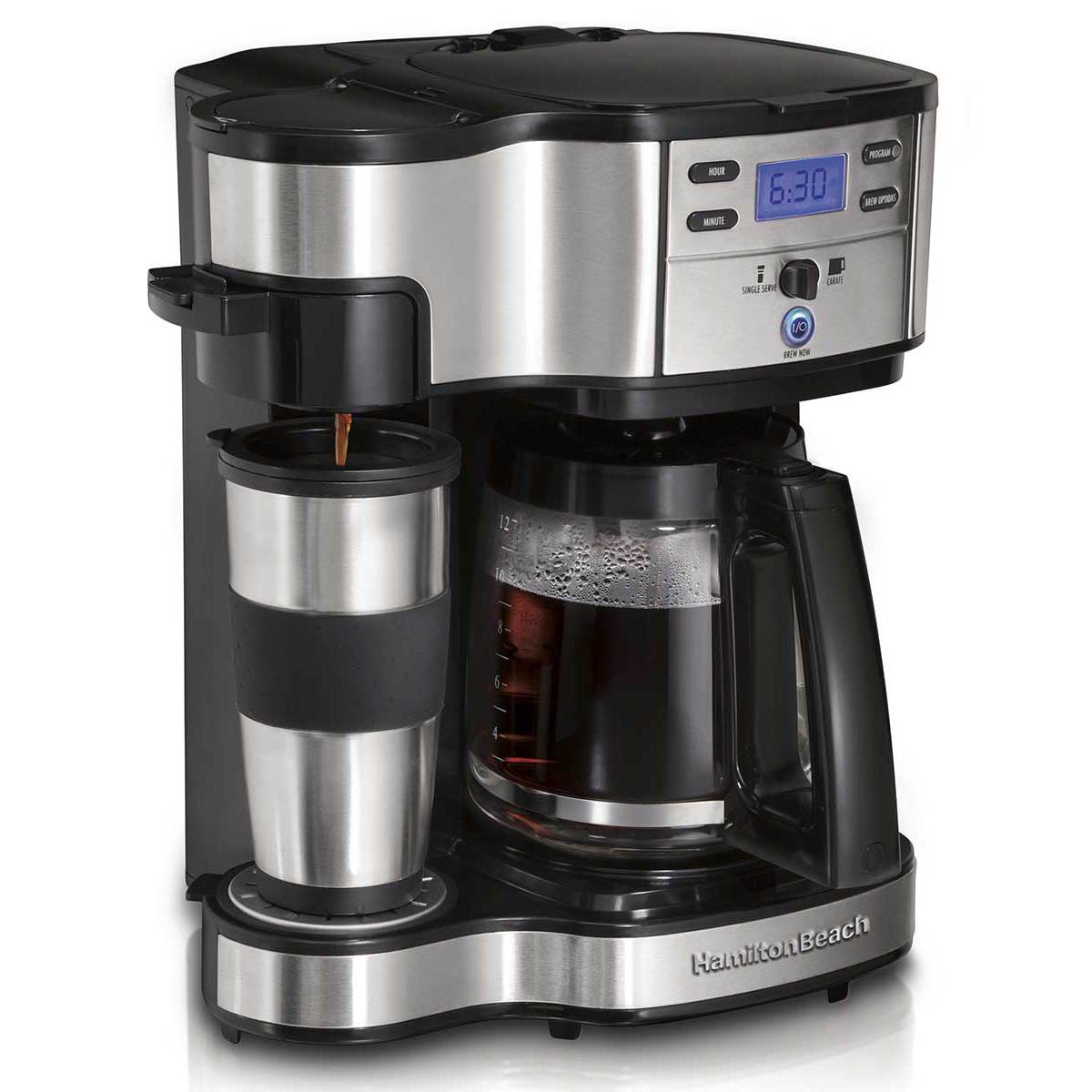 Hamilton Beach two-way brewer model 49980RG in a black and stainless-accent finish