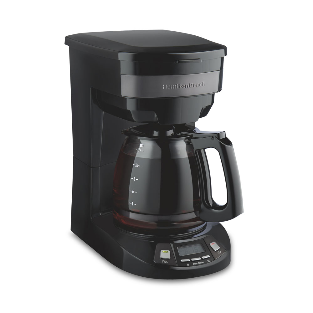 Hamilton Beach black-stainless glass-carafe coffee maker, exact model 46293JJ as shown on its U.S. product page