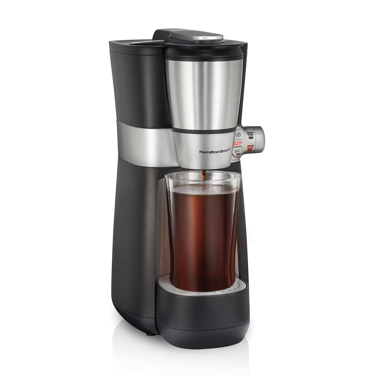Hamilton Beach Convenient Craft Rapid Cold Brew and Hot Coffee Maker model 42501 in black and stainless finish