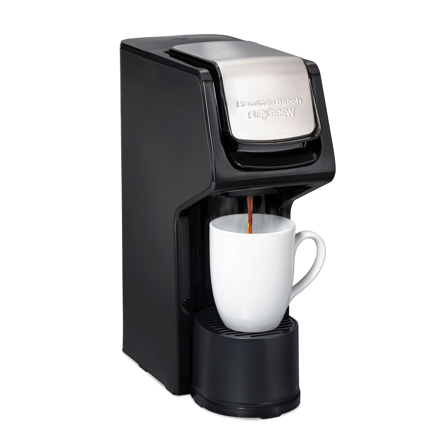 Hamilton Beach FlexBrew Dual 49918G single-serve coffee maker, black with stainless-steel front trim