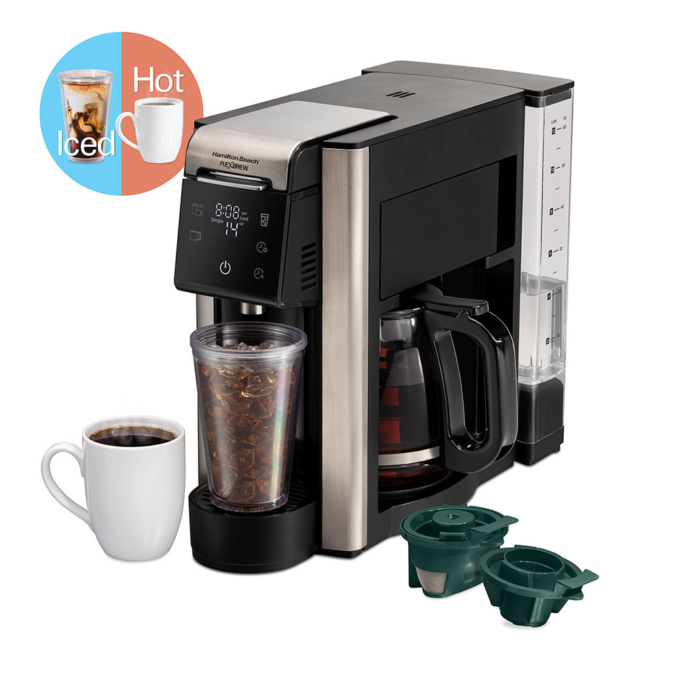Hamilton Beach FlexBrew Advanced 5-in-1 Coffee Maker, exact 49965F model, with glass carafe, removable reservoir and single-serve brewing parts