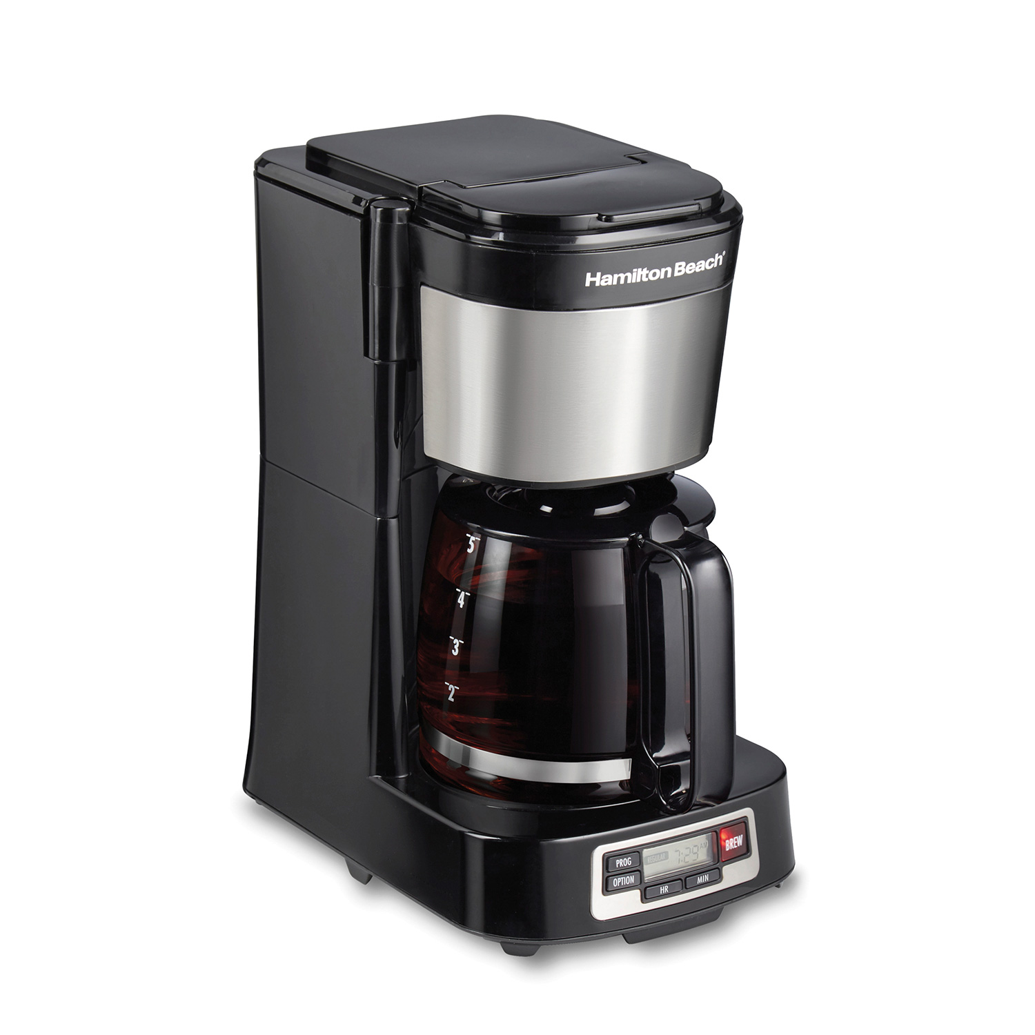 Hamilton Beach FrontFill coffee maker exact model 46111 with glass carafe and controls as shown on its manufacturer page