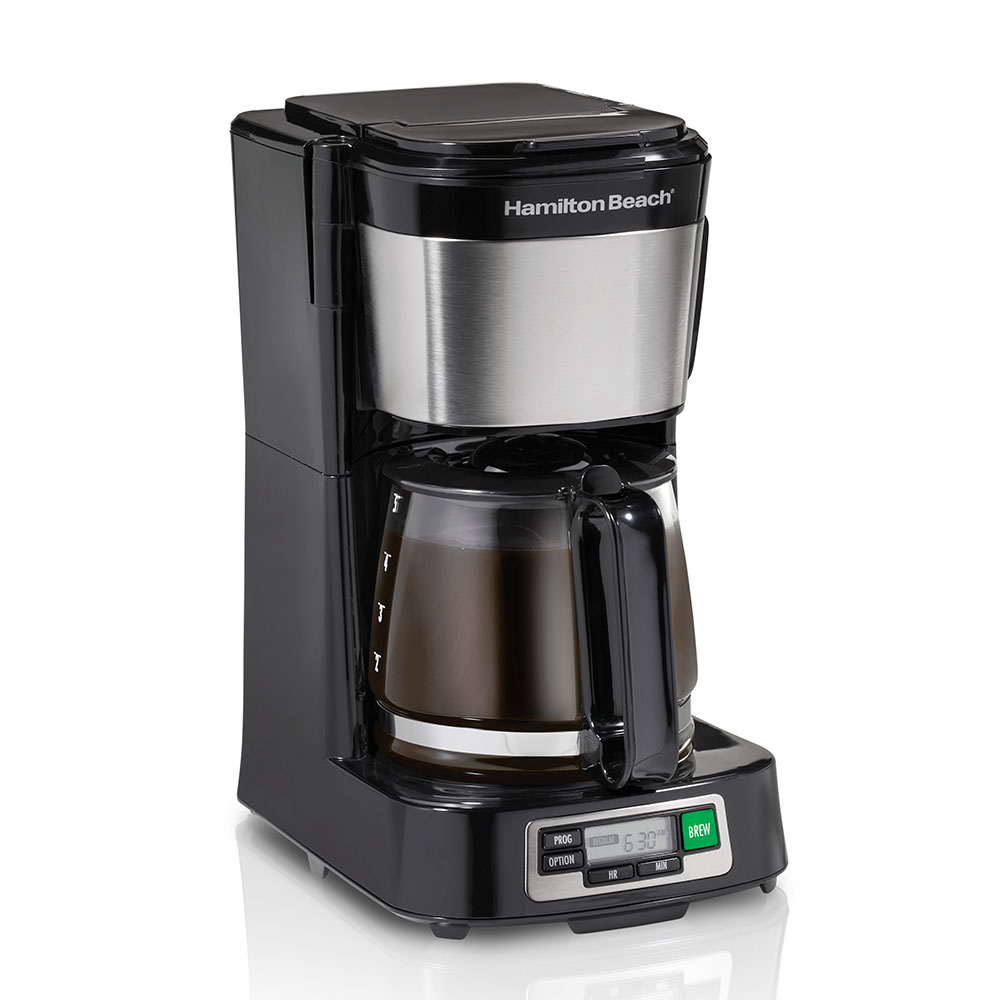 Hamilton Beach FrontFill coffee maker exact model 46113 with glass carafe and controls as shown on its manufacturer page