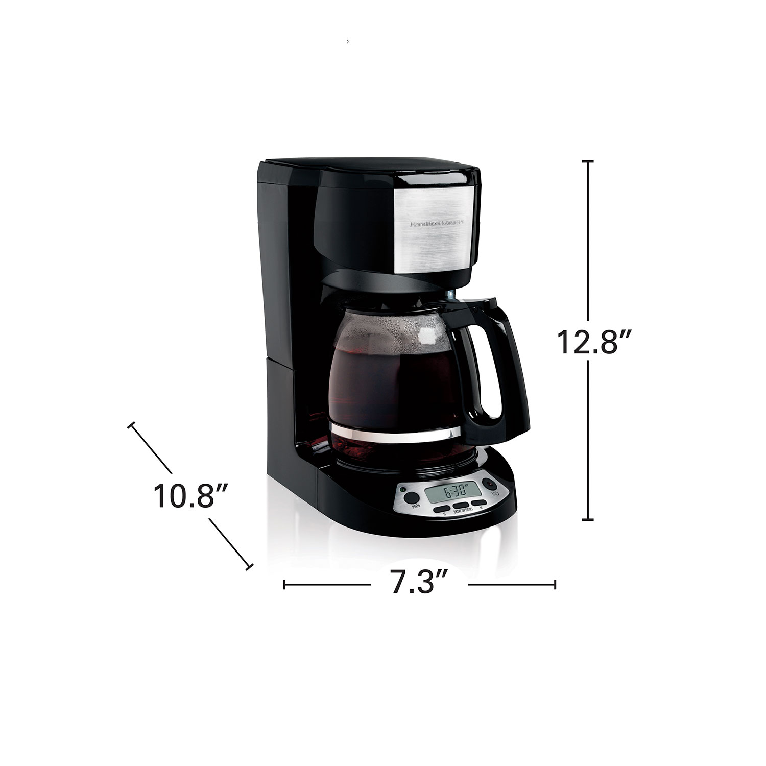 Hamilton Beach 49615 black and stainless programmable drip coffee maker with glass carafe