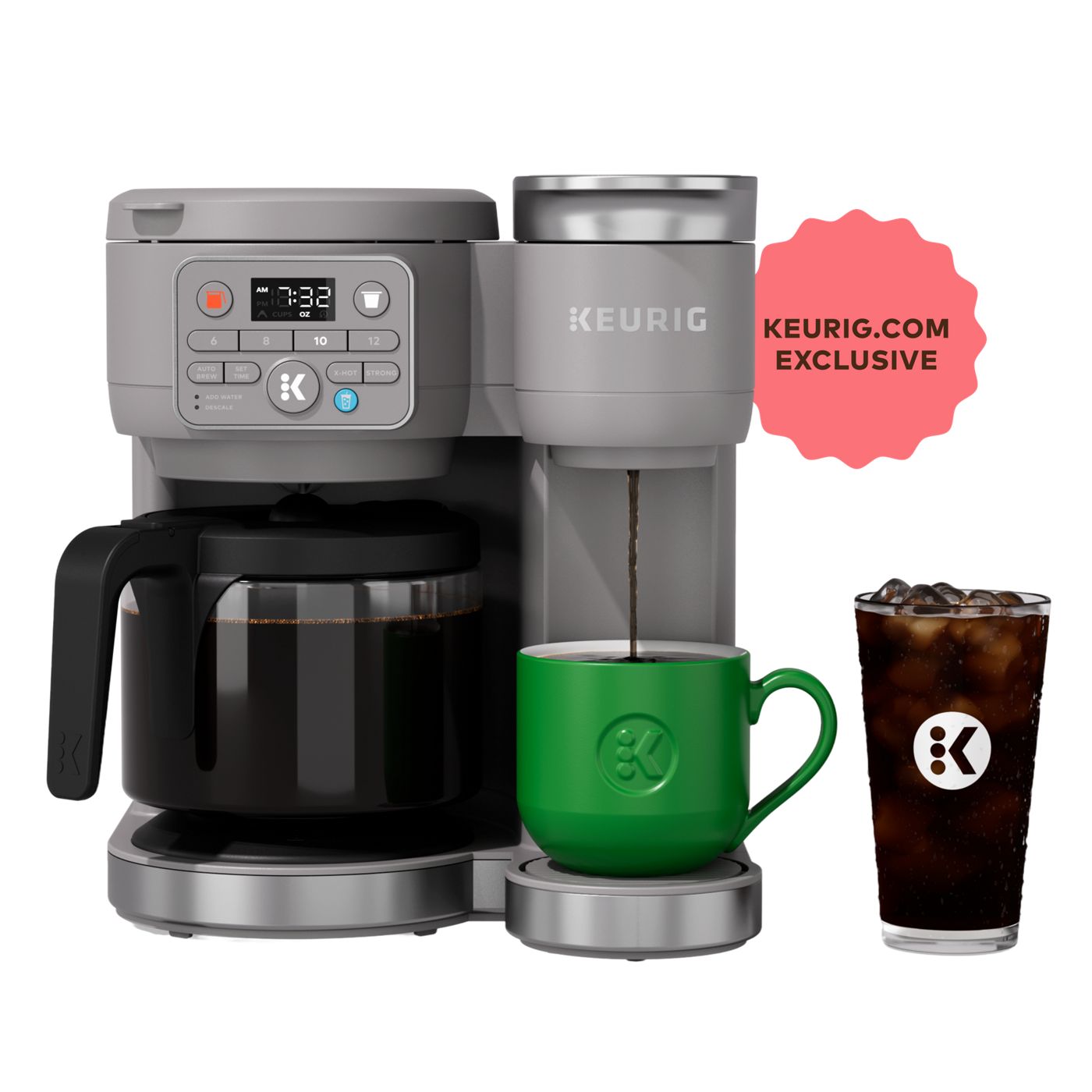 Keurig K-Duo Hot & Iced Gen 2 with separate K-Cup cup position and grounds carafe on a warming plate
