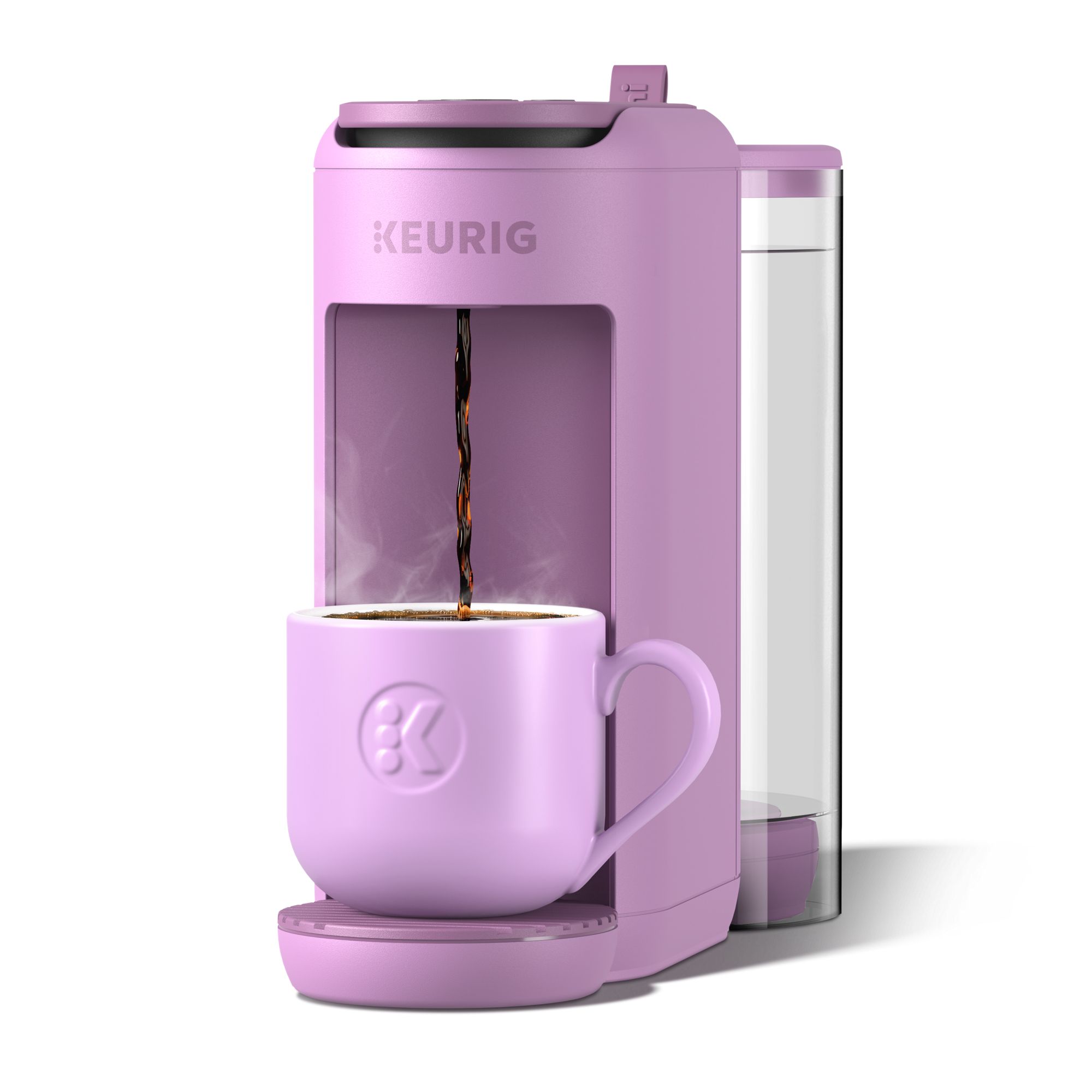 Keurig K-Mini Mate Plus in a purple-pink finish with side reservoir