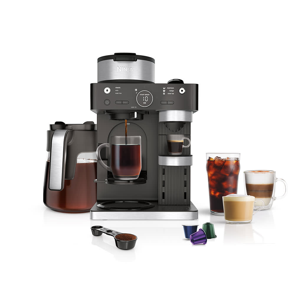 Black Ninja CFN601 Espresso & Coffee Barista System with separate grounds-carafe and espresso-capsule brewing areas