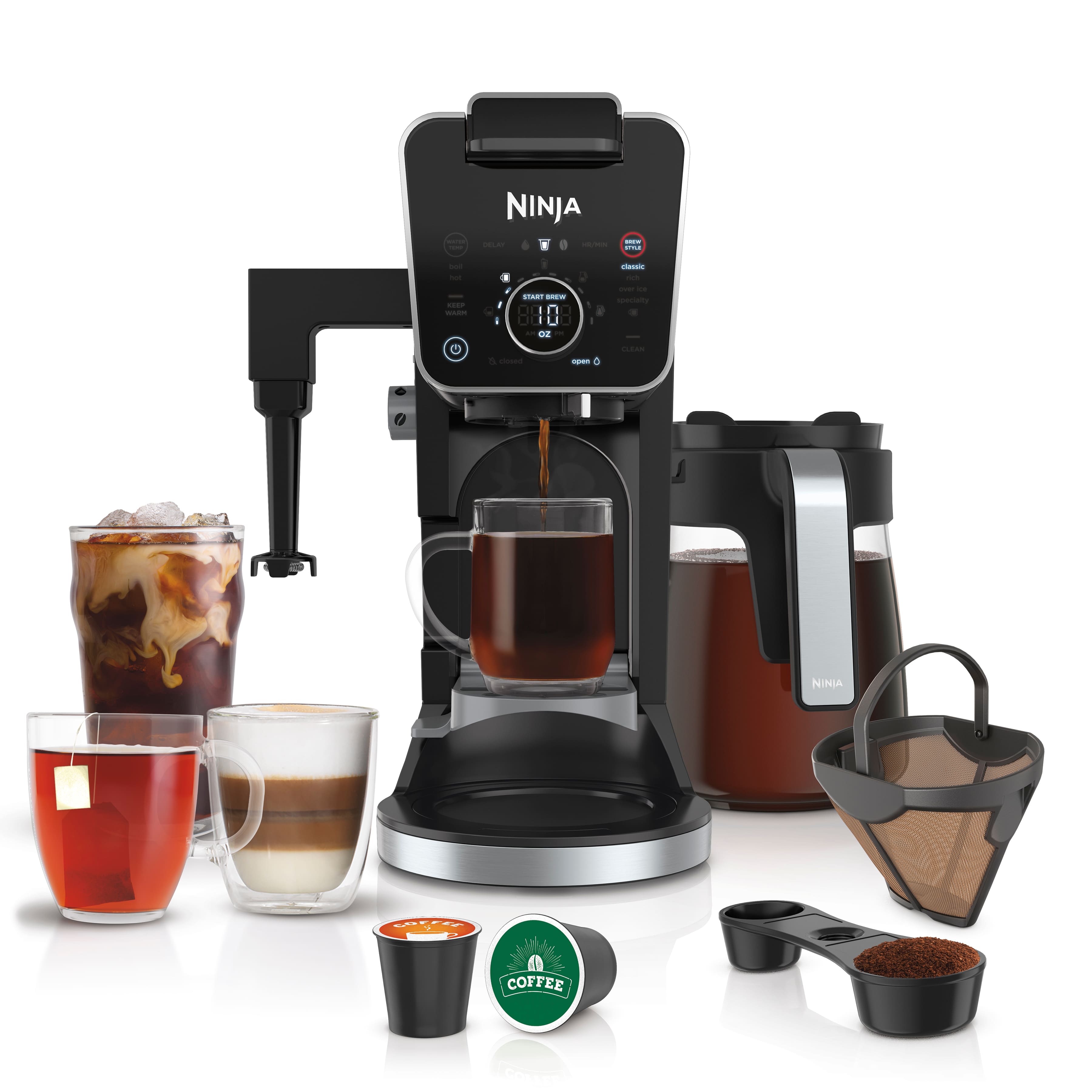 Ninja CFP307 with glass carafe, removable reservoir and reusable filter accessory