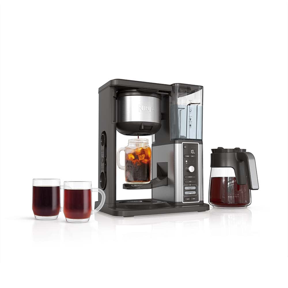 Ninja CM371 Hot & Iced XL Coffee Maker with its glass carafe and removable water reservoir