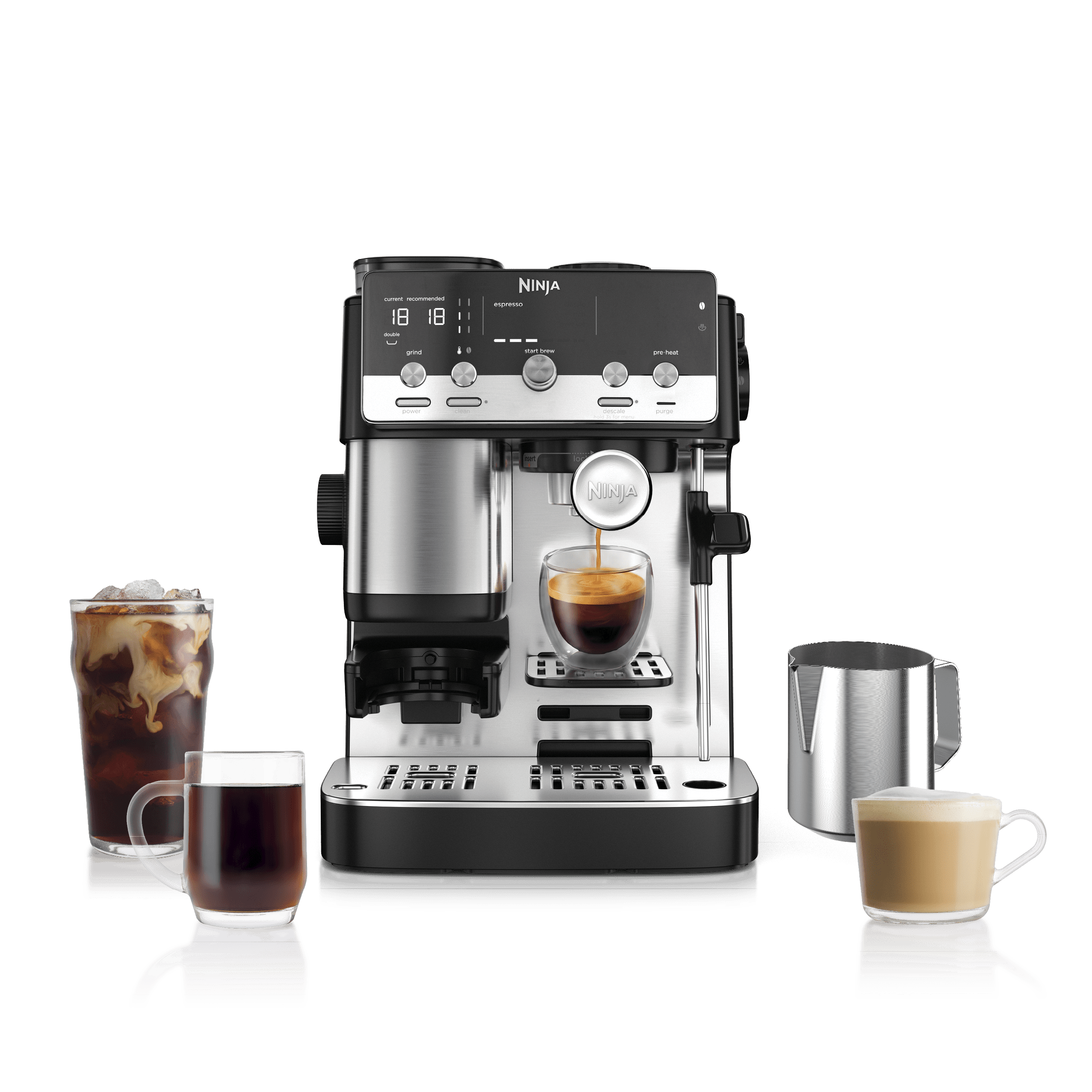 Ninja Luxe Café Mini ES301 in Black with portafilter and manual steam wand