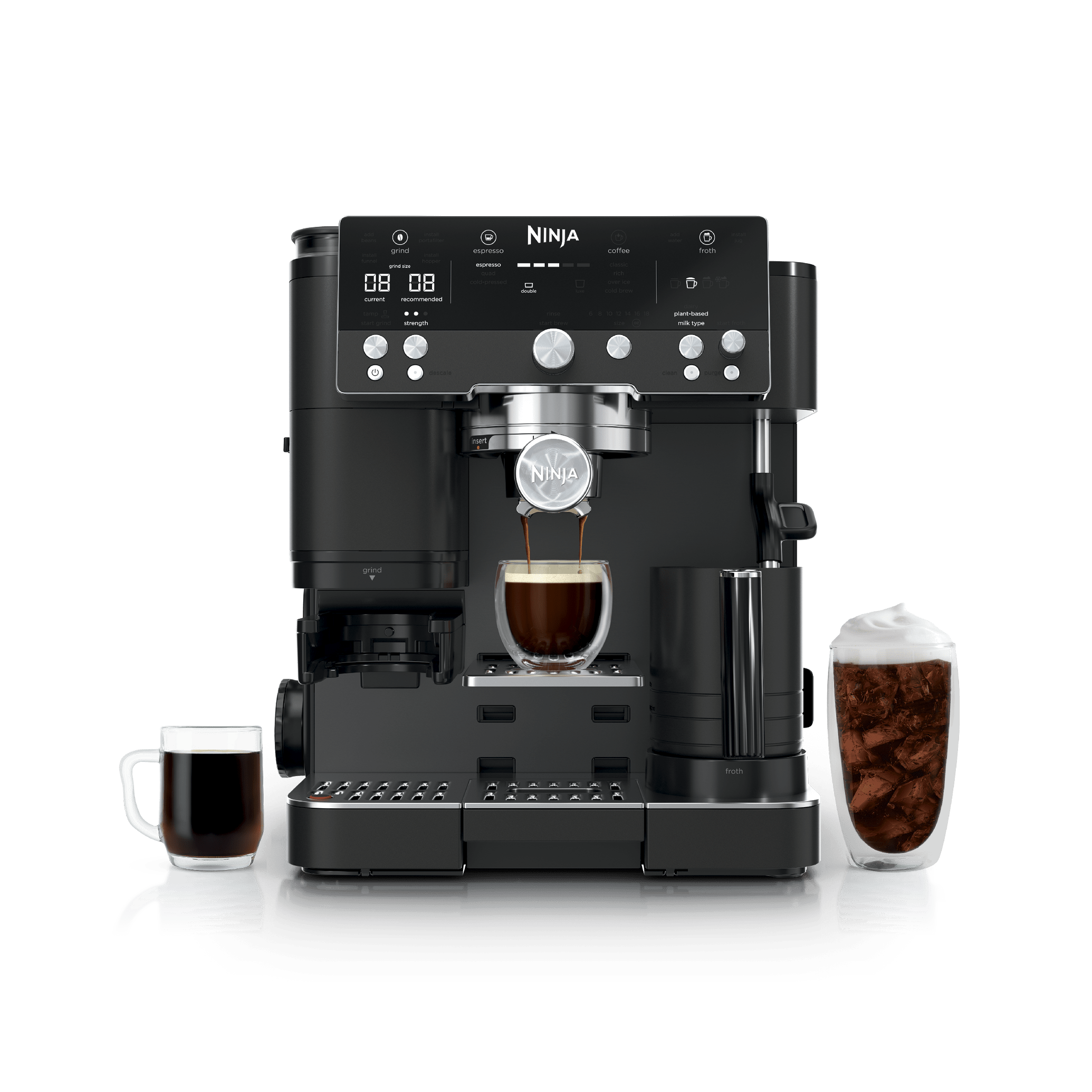 Ninja Luxe Café Premier ES601BK in Midnight Black with grinder, portafilter and frothing jug